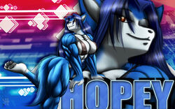 16:10 2011 abs anthro ass biceps big_breasts biped blue_body blue_fur blue_hair breasts canid canine canis cylnx female fur hair hopey long_hair mammal muscular muscular_anthro muscular_female pecs pecs_with_breasts pose red_eyes solo standing tail widescreen wolf