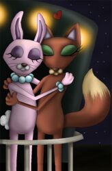 anthro bunny_(courage_the_cowardly_dog) cartoon_network courage_the_cowardly_dog dipstick_tail domestic_cat duo embrace felid feline felis female female/female front_view heart_symbol hug kitty_(courage_the_cowardly_dog) lagomorph leporid mammal markings nude outside rabbit romantic romantic_ambiance romantic_couple sky star starry_sky stellasstar tail tail_markings