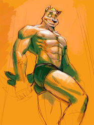 abs anthro ass canid canine clothed clothing colored_sketch low-angle_view male mammal muscular muscular_anthro muscular_male nipples poop_(artist) pose side_view sketch skimpy solo topless underwear