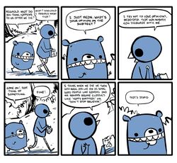 2009 ambiguous_gender anthro avian beak bear beartato bird comic death dialogue english_text existential humor mammal nedroid question reginald_(nedroid) speech_bubble text