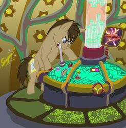 2011 blue_eyes british_broadcasting_corporation brown_hair console crossover cutie_mark doctor_who doctor_whooves_(mlp) earth_pony equid equine feral friendship_is_magic hair hasbro horse male mammal my_little_pony pony snapai solo tail tardis