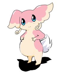 0024yuuki audino belly big_belly big_ears blue_eyes blush female feral generation_5_pokemon looking_at_viewer nintendo pokemon pokemon_(species) pregnant pregnant_female semi-anthro simple_background smile solo standing