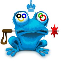 ambiguous_gender amphibian blue_body blue_fur comedy_central distorted_eyes frog fur futurama hypnotoad olympics simple_background solo white_background zhgun