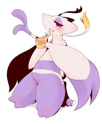 blush female figy_berry food fruit generation_5_pokemon hi_res kosyo licking mienshao navel nintendo plant pokemon pokemon_(species) pokemon_berry red_eyes simple_background solo suggestive tongue tongue_out white_background