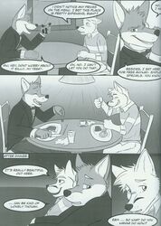 anthro boat canid canine comic dialogue duo eating elliot_(fluke) english_text fluke greyscale hi_res male mammal monochrome motion_of_the_ocean ryan_(fluke) text vehicle watercraft