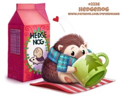  ambiguous_gender christmas container cup digital_media_(artwork) digital_painting_(artwork) eggnog eulipotyphlan feral hedgehog holidays mammal piper_thibodeau scarf solo text url 