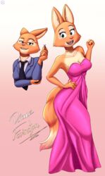  absurd_res anthro breasts canid canine cleavage clothed clothing conditional_dnp diane_foxington dreamworks dress eyebrow_piercing eyewear facial_piercing female fox fur glasses hi_res mammal necktie nexcoyotlgt orange_body orange_fur piercing solo the_bad_guys 