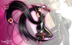  ankle_gun bayonetta bayonetta_(series) bayonetta_1 black_hair bodysuit breasts female glasses gun lips long_hair louten medium_breasts mole mole_under_mouth photoshop_(medium) quadruple_wielding self-upload very_long_hair weapon zoom_layer 