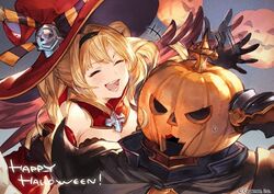  1boy commentary_request draph female granblue_fantasy halloween halloween_costume happy_halloween hat helmet jack-o&#039;-lantern lowres minaba_hideo official_alternate_costume official_art pumpkin sweatdrop vaseraga vaseraga_(halloween)_(granblue_fantasy) watermark witch witch_hat zeta_(granblue_fantasy) zeta_(halloween)_(granblue_fantasy) 