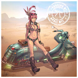  alternate_hairstyle american_flag annie_mei annie_mei_project arm_at_side arm_support arm_tattoo armband bikini boots border braid brazilian_flag breasts burning_man_festival caleb_thomas character_name commentary cowboy_boots danish_flag day desert digital_media_player dragon_ball english_commentary eyewear_on_head feather_hair_ornament feathers female fingerless_gloves flcl full_body gloves green_eyes grin hair_ornament hair_over_shoulder haitian_flag hand_on_own_thigh headphones headphones_around_neck high_heel_boots high_heels hover_bike hover_scooter hover_vehicle japanese_flag leg_tattoo long_hair looking_at_viewer medium_breasts mesa navel outdoors parted_lips pink_hair pokemon print_bikini pubic_tattoo science_fiction shoes side_braid sidesaddle single_braid sitting smile solo star-shaped_eyewear star_(symbol) star_print sticker sunglasses swimsuit tattoo the_pillows watermark web_address 