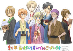  6+boys 6boys artist_request carter_(mineral_town)_(harvest_moon) claire_(harvest_moon) cliff_(harvest_moon) female gray_(harvest_moon) harvest_moon japanese japanese_clothes kai_(harvest_moon) kimono male male_focus multiple_boys rick_(harvest_moon) translation_request trent_(harvest_moon) 