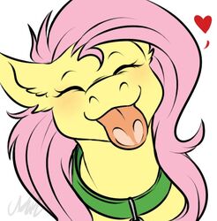 2012 ambiguous_gender blush bust_portrait cartoonlion cartoonlion&#039;s_futaverse closed_eyes collar collar_tag equid equine eyebrows eyelashes fan_character feral fluttershy_(mlp) friendship_is_magic fur futashy_(cartoonlion) hair hasbro heart_symbol horse licking licking_screen long_hair mammal my_little_pony pink_hair pink_tongue pony portrait signature simple_background smile snout solo tongue tongue_out tumblr white_background yellow_body yellow_fur