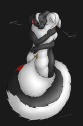 anthro arctic_fox canid canine duo forceswerwolf fox hug hybrid lagomorph leporid male mammal mephitid murring nude rabbit simple_background skunk skunkhase skunny swiftayama tail true_fox