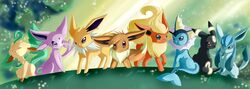 absurd_res ambiguous_gender canid canine closed_eyes eevee eeveelution espeon evilqueenie feral flareon generation_1_pokemon generation_2_pokemon generation_4_pokemon glaceon group hi_res jolteon leafeon looking_at_viewer looking_back mammal nintendo pokemon pokemon_(species) tail umbreon vaporeon