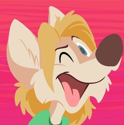 anthro blonde_hair canid canine canis clothed clothing hair happy kipper lineless male mammal open_mouth simple_background solo toony wolf