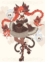 absurd_res accessory alternate_costume animal_humanoid blush bone bow_(feature) bow_accessory bow_garter bow_in_front bow_ribbon braided_hair cat_humanoid clothing fangs felid felid_humanoid feline feline_humanoid female fingernails footwear frilly frilly_accessory frilly_bow furgonomics garter hair hair_accessory hair_ribbon hairbow hi_res high_heels humanoid lacing legwear long_fingernails long_hair mammal mammal_humanoid multi_tail nails neck_bow neck_garter one_eye_closed pantyhose platform_footwear platform_heels pupils red_hair ribbons rin_kaenbyou shoes skull slit_pupils solo string_bow tail tail_accessory tail_ribbon teeth touhou twin_bows twin_braids twin_hair_bows twintails unavailable_at_source wink yutsumoe