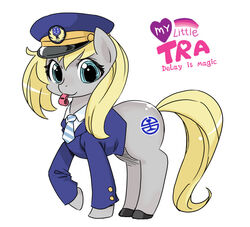 2013 blonde_hair blue_eyes bottomless clothed clothing cutie_mark earth_pony equid equine fan_character female feral hair hasbro hat headgear headwear horse mammal my_little_pony necktie pony shepherd0821 solo taiwan_railways_administration whistle_(object) whistle_in_mouth