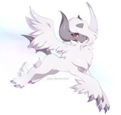 alpha_channel ambiguous_gender chest_tuft feathered_wings feathers feral fluffy fur generation_6_pokemon hair jiayi mega_absol mega_evolution neck_tuft nintendo nude pokemon pokemon_(species) red_eyes simple_background solo transparent_background tuft white_body white_fur wings