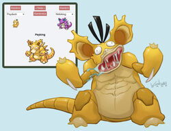 alternate_species ambiguous_gender anatid anseriform avian bird bodily_fluids derp_eyes drooling duck fakemon feral fusion generation_1_pokemon hybrid kendall_hale looking_at_viewer nidoking nightmare_fuel nintendo open_mouth pokemon pokemon_(species) pokemon_fusion psyduck saliva sharp_teeth simple_background solo teeth tongue what_has_science_done white_background