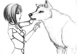 canid canine canis cheza_(wolf&#039;s_rain) duo female feral kiba_(wolf&#039;s_rain) male mammal monochrome segdavinci wolf wolf&#039;s_rain