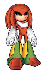 anthro big_head biped capcom echidna featureless_crotch fist hi_res knuckles_man knuckles_the_echidna machine male mammal mega_man_(series) mitten_hands monotreme red_body robot robot_master roboticized_masters robotization sega simple_background solo sonic_the_hedgehog_(series) standing toony unknown_artist white_background worlds_collide