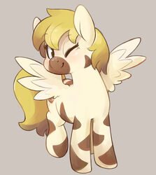 blonde_hair digital_media_(artwork) equid equine fan_character feathered_wings feathers female feral hair hasbro hi_res mammal my_little_pony mythological_creature mythological_equine mythology one_eye_closed pegasus simple_background solo stripes wings wink yellow_eyes zebra_cake zonkpunch