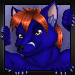 1:1 amber_eyes ambiguous_gender anthro blue_body blue_skin bust_portrait canid canine close-up digital_media_(artwork) fox hair inner_ear_fluff mammal multi_arm multi_limb nisharu orange_hair portrait smile solo tazel tuft yellow_eyes