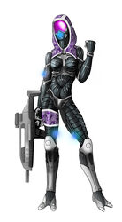 absurd_res alien alien_humanoid armor big_breasts bioware breasts crysis electronic_arts female gun hi_res humanoid machine mass_effect nanosuit not_furry power_armor quarian ranged_weapon simple_background solo spacemaxmarine synthetic_muscles tali&#039;zorah weapon