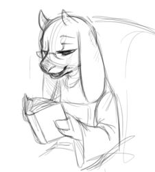 anthro book boss_monster_(undertale) bovid caprine chair chairiel digital_media_(artwork) female furniture horn inkydonkey mammal monochrome reading sketch smile solo toriel undertale undertale_(series)