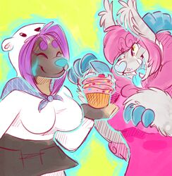 breasts chum clothing colorful_theme cupcake cupcakecreature duo female food happy hikaru kigurumi onesie shirokuma_cafe