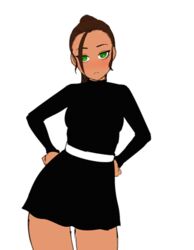  :&lt; animated animated blush brown_hair commentary_request female green_eyes hands_on_own_hips long_hair looking_at_viewer lowres original ponytail razalor ri_mizukhov simple_background solo white_background 