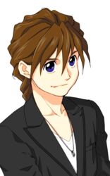  1boy alternate_costume bad_id bad_pixiv_id braid closed_mouth commentary_request duo_maxwell gundam gundam_wing jewelry long_hair male_focus moka_(choco_liliy) necklace purple_eyes smile solo transparent_background upper_body 