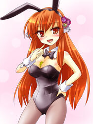  animal_ears bad_id bad_pixiv_id beatmania_iidx between_breasts breasts female long_hair modeldd6 orange_eyes orange_hair pantyhose photoshop_(medium) playboy_bunny rabbit_ears solo umegiri_iroha 