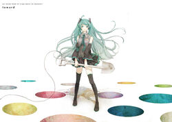  bad_id bad_pixiv_id cable female hatsune_miku highres holes long_hair onohana polka_dot shovel solo thighhighs unconventional_guitar very_long_hair vocaloid wind 