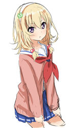  :t abe_kanari blonde_hair blue_skirt cardigan commentary_request female hairband high_school_fleet long_sleeves looking_at_viewer neckerchief photoshop_(medium) pink_sweater pleated_skirt pout purple_eyes red_neckerchief school_uniform serafuku short_hair skirt solo sweater wakasa_reo yokosuka_girls_marine_high_school_uniform 