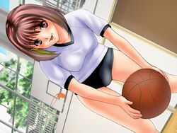  ball basketball buruma game_cg gym gym_uniform joy_ride libido looking_at_viewer red_hair short_hair solo tongue tongue_out 