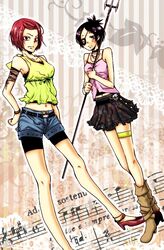  boots chrome_dokuro heels katekyo_hitman_reborn mm_(reborn) purple_hair red_hair short_hair shorts skirt weapon 