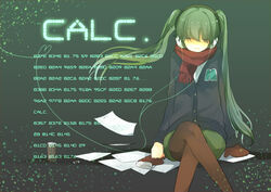  bad_id bad_pixiv_id calc._(vocaloid) crossed_legs female gloves green_hair hatsune_miku headphones hexadecimal long_hair pantyhose pun2 scarf sitting smile solo twintails vocaloid 