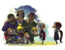  3girls 6+boys :3 arms_behind_back aryll beak biahnyang blush brown_hair commentary_request flower gonzo_(zelda) holding holding_flower komali link long_hair mako_(zelda) medli multiple_boys multiple_girls niko_(zelda) nudge_(zelda) photoshop_(medium) pirate pointy_ears rito senza_(zelda) telescope tetra the_legend_of_zelda the_legend_of_zelda:_the_wind_waker toon_link white_hair zuko_(zelda) 