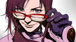  bodysuit brown_hair commentary_request evangelion:_2.0_you_can_(not)_advance female glasses kiyohisa makinami_mari_illustrious neon_genesis_evangelion pilot_suit pink_bodysuit plugsuit portrait purple_eyes realistic rebuild_of_evangelion science_fiction smile solo twintails 