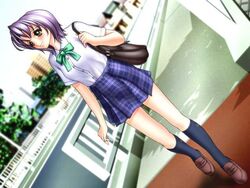  game_cg joy_ride libido plaid_skirt purple_hairsokkou_hikaku_jirai_circle school_uniform short_hair skirt socks 