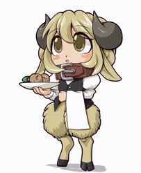  :3 animal_ears blush collar futaba_channel higuma hooves horns imoge kuma monster_girl sheep simple_background solo waiter white_background 