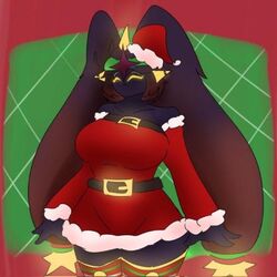  1girls artist_request big_breasts christmas female ponytail purple_skin red_hat red_sweater roblox roblox_game robloxian santa_costume santa_hat source_request tagme the_umbra tower_defense_simulator 