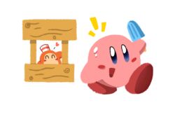  3:2 beef_barley duo food happy hi_res innocent_smile kirby kirby_(series) male nintendo pink_body popsicle popsicle_stand saturn_space_04 waddle_dee 