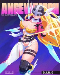  alternate_costume angewomon armor artist_name asymmetrical_clothes belt blonde_hair blush bodysuit breastplate breasts character_name cleavage clothing_cutout covered_collarbone covered_eyes cropped_jacket digimon digimon_(creature) dinoomar female helmet helmet_over_eyes highres jacket large_breasts long_hair looking_at_viewer navel open_clothes open_jacket pink_jacket smile solo stomach_cutout white_bodysuit zenless_zone_zero 