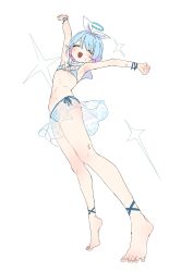  absurdres arms_up arona_(blue_archive) barefoot bikini bikini_skirt blue_archive blue_bikini blue_hair blue_halo blush bongnom bow bowtie choker clenched_hands closed_eyes female full_body hair_ribbon halo highres legs multicolored_hair open_mouth pink_hair ribbon sailor_collar short_hair side-tie_bikini_bottom smile solo stretching striped_bikini striped_clothes sweat swimsuit thighs tiptoes toes two-tone_hair white_bow white_bowtie white_choker white_ribbon white_sailor_collar wristband 