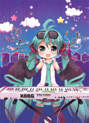  :d ahoge aqua_eyes aqua_hair cable cityscape cloud commentary_request detached_sleeves eyewear_on_head female hatsune_miku headset instrument keyboard_(instrument) korg_triton long_hair necktie open_mouth shinryou_rei skirt sleeves_past_wrists smile solo star_(symbol) sunglasses thighhighs twintails usb very_long_hair vocaloid zettai_ryouiki 