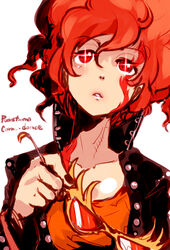  female glasses glasses_removed hypholoma_fasciculare kaen mushroom oso oso_(toolate) podostroma_cornu-damae red_eyes red_hair simple_background solo tattoo white_background 