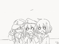  4girls akatsuki_(kancolle) animated animated bad_link cannon explosion hibiki_(kancolle) i-class_destroyer ikazuchi_(kancolle) inazuma_(kancolle) kantai_collection kicking lowres mashitono_desu monochrome multiple_girls o_o punching scared school_uniform serafuku 