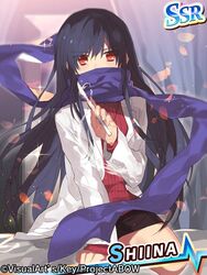  angel_beats! bad_id bad_twitter_id black_hair female kneeling lab_coat long_hair red_eyes scalpel scarf sennen_suisei shiina_(angel_beats!) solo 